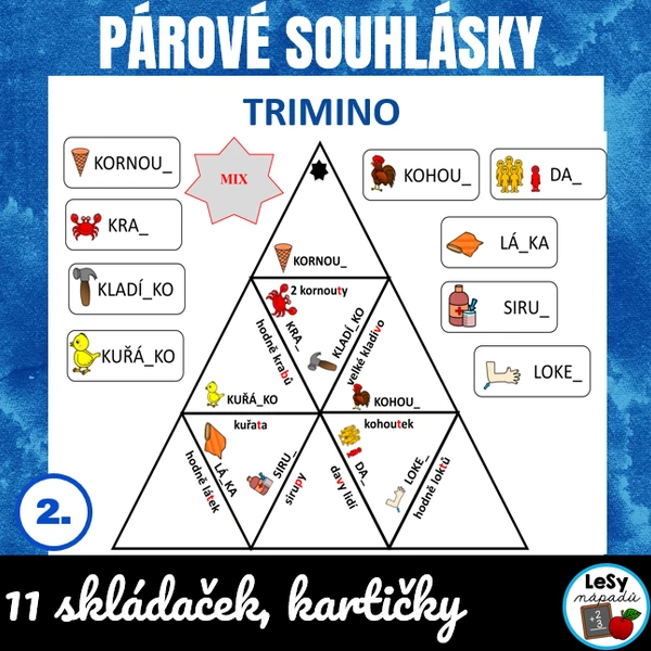 Párové souhlásky - skládačka trimino s obrázky