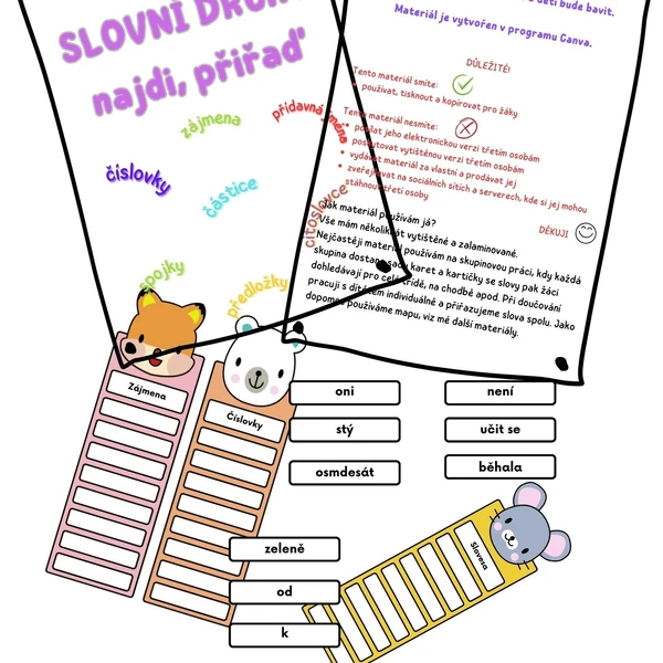 Slovní druhy najdi, přiřaď!