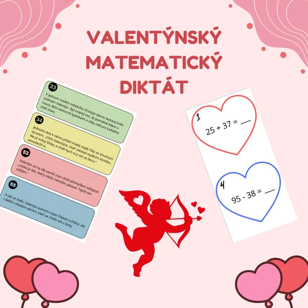 Valentýnský běhací diktát - matematika - počítání do 100