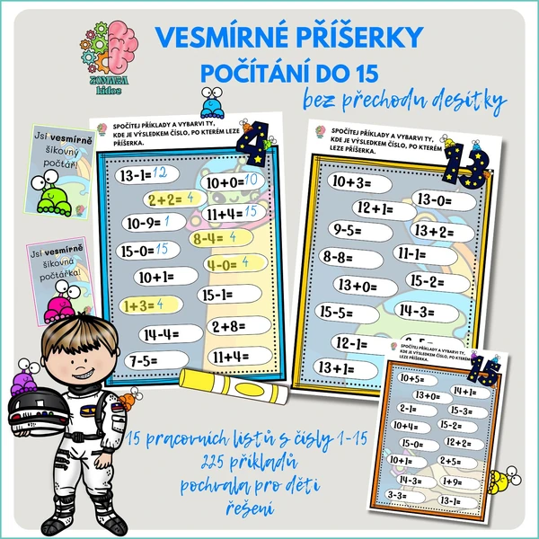 Vesmírné počítání do 15 s příšerkami - bez přechodu desítky
