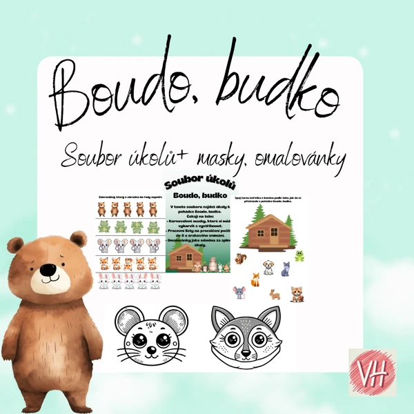 Boudo, budko- soubor úkolů+ omalovánky, masky