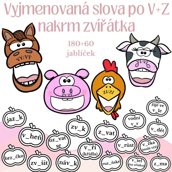 Vyjmenovaná slova po V+Z - nakrm zvířátka