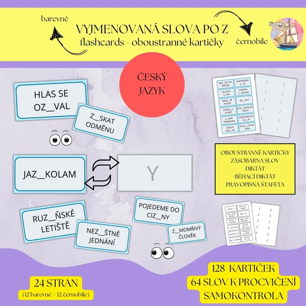 Vyjmenovaná slova po Z - flashcards (oboustranné kartičky)
