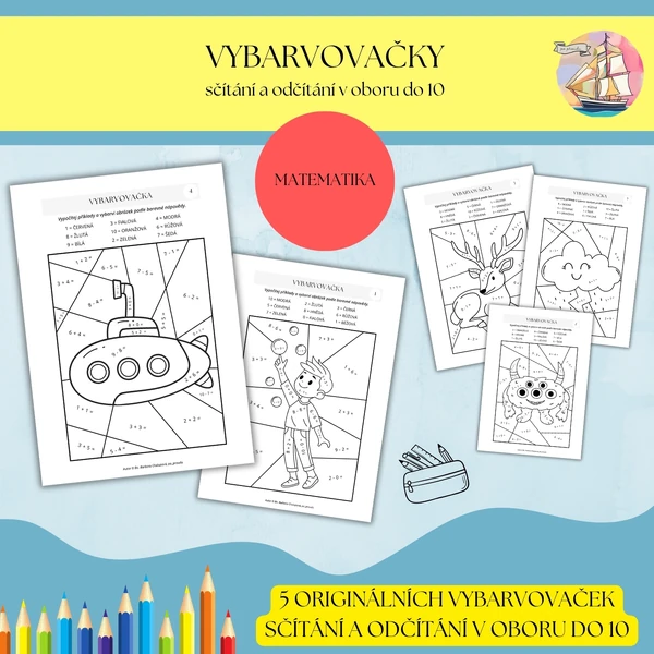 Matematické vybarvovačky - sčítání a odčítání do 10