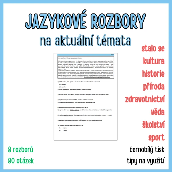 8 jazykových rozborů s texty na aktuální témata