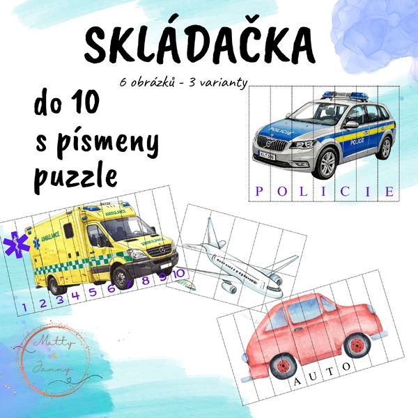 Skládačka dopravní prostředky - do 10, s písmeny nebo jen tak