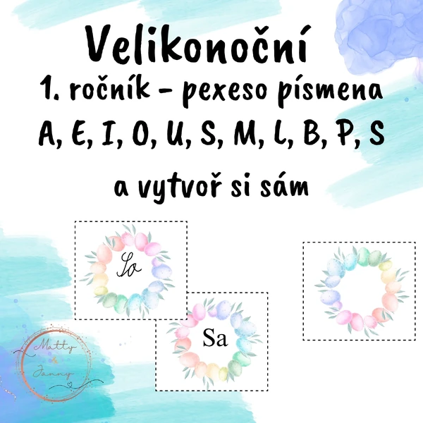 Velikonoční pexeso - písmena A, E, I, O, U, S, M, L, B, P, S a vytvoř si sám