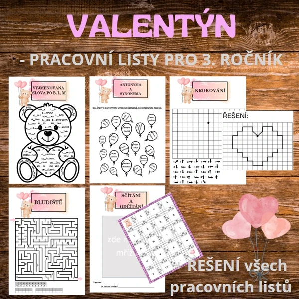 Valentýn - pracovní listy pro 3. ročník