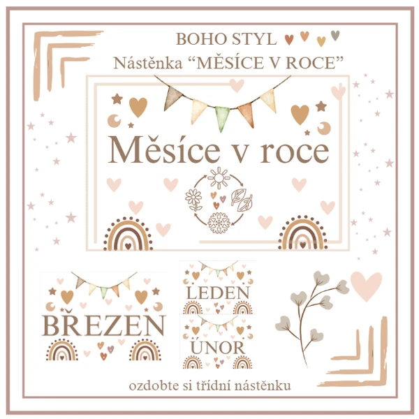 Výzdoba třídy: měsíce v roce BOHO styl