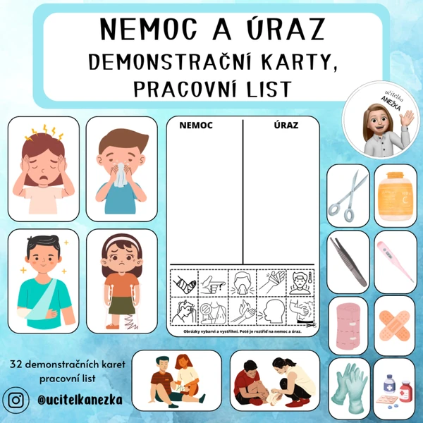 NEMOC A ÚRAZ - demonstrační karty, pracovní list