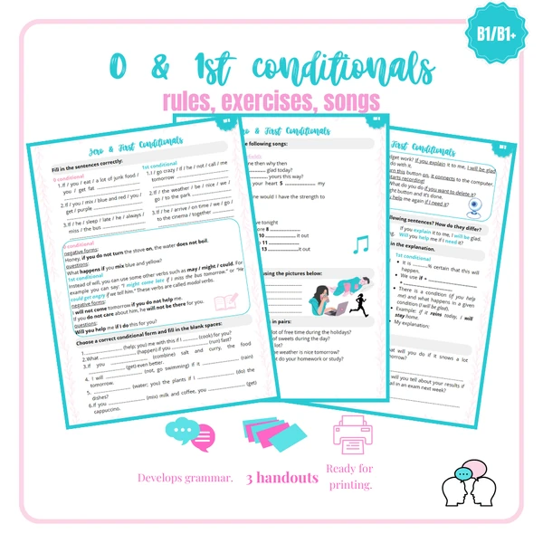 Zero & First Conditionals | handout, songs, grammar practice | B1 | SŠ