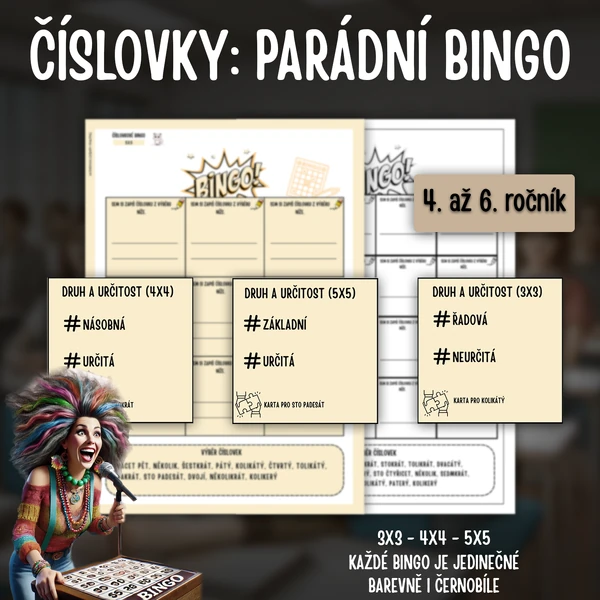 ČÍSLOVKY: Bingo (druhy číslovek - rozcvičky i pořádné bingo)