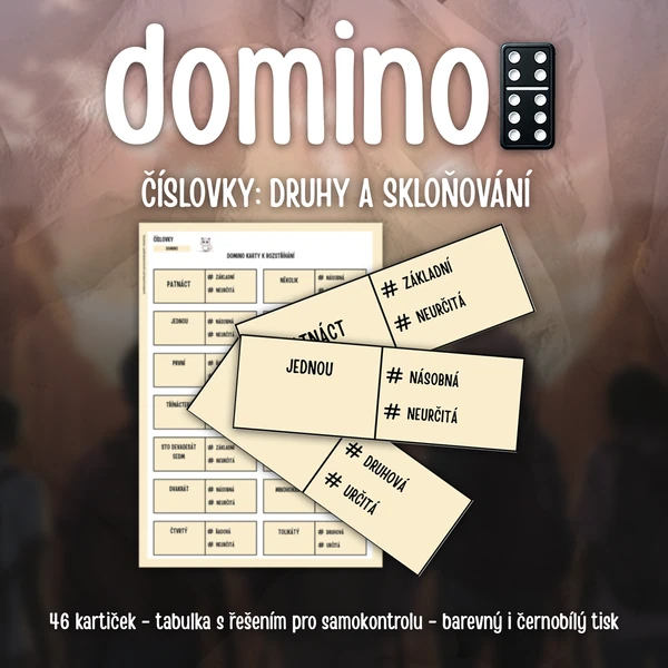 ČÍSLOVKY: domino (46 kartiček - tabulka pro samokontrolu)