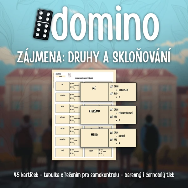 ZÁJMENA: domino (45 karet - zábavné procvičování)