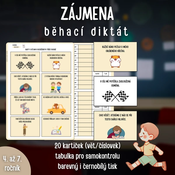 BĚHACÍ DIKTÁT: zájmena (20 karet a samokontrola)