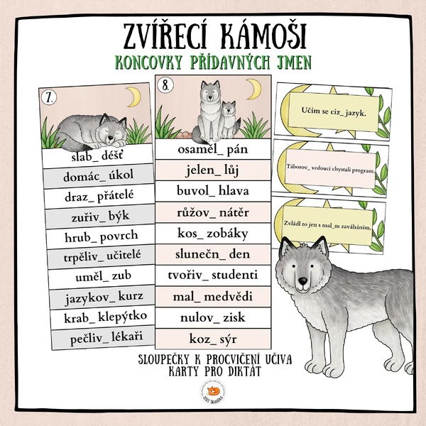 Koncovky přídavných jmen - Zvířecí kámoši