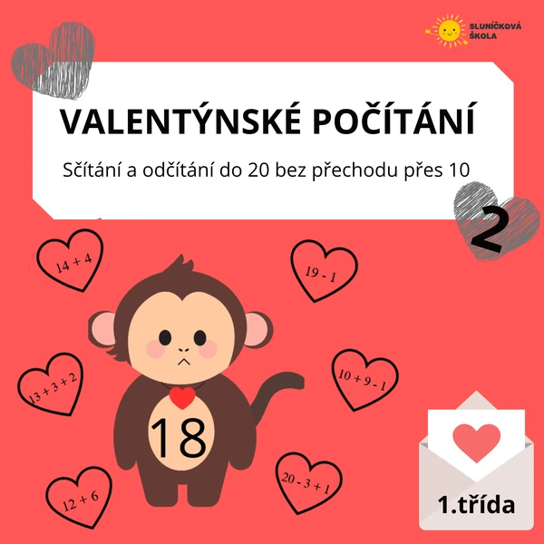VALENTÝNSKÉ POČÍTÁNÍ - Sčítání a odčítání do 20