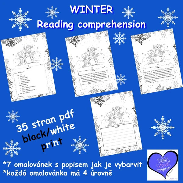 WINTER Reading comprehension, colouring (ZIMA - čtení s porozuměním do hodin AJ)