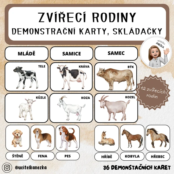ZVÍŘECÍ RODINY - DEMONSTRAČNÍ KARTY, SKLÁDAČKY