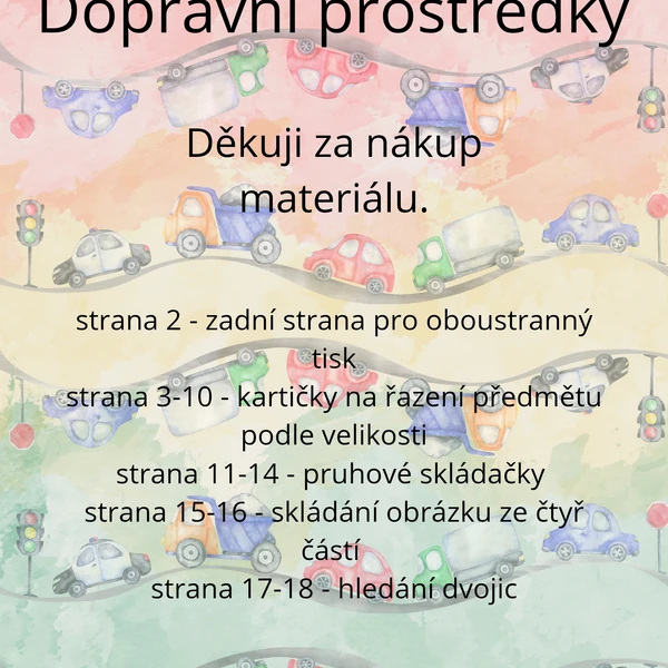 Dopravní prostředky - seřazování podle velikosti, skládačky 