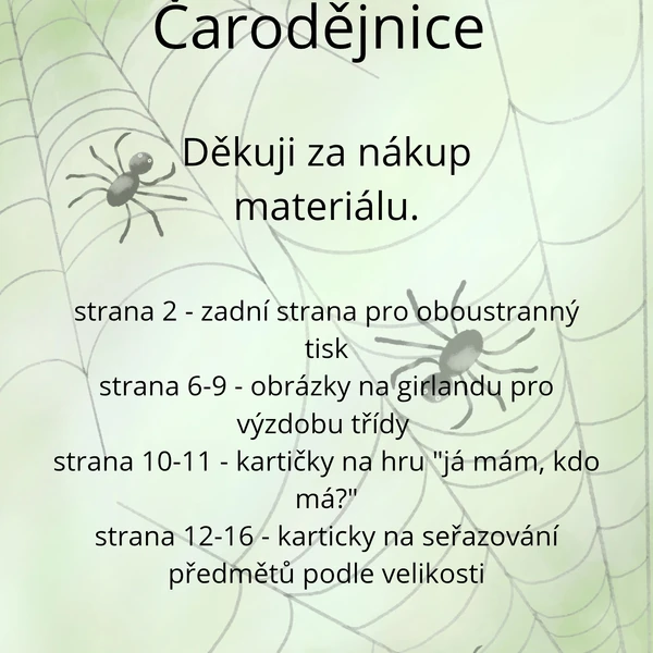 Čarodějnice - girlanda, "já mám, kdo má?", seřazování podle velikosti