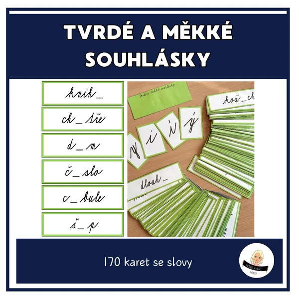 Měkké a tvrdé souhlásky - karty se slovy