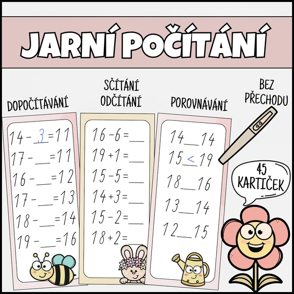 Jarní počítání do 20 bez přechodu - 1. třída