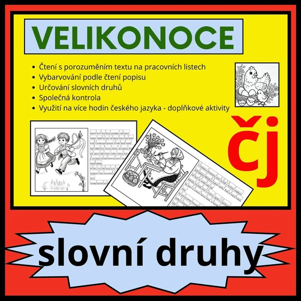 SLOVNÍ DRUHY - VELIKONOCE - ČTENÍ S POROZUMĚNÍM A VYBARVOVÁNÍ