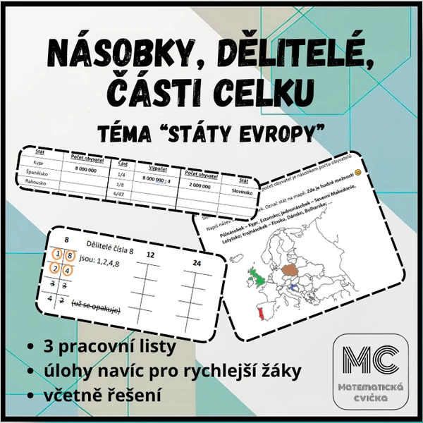 Násobky, dělitelé, části celku - státy Evropy