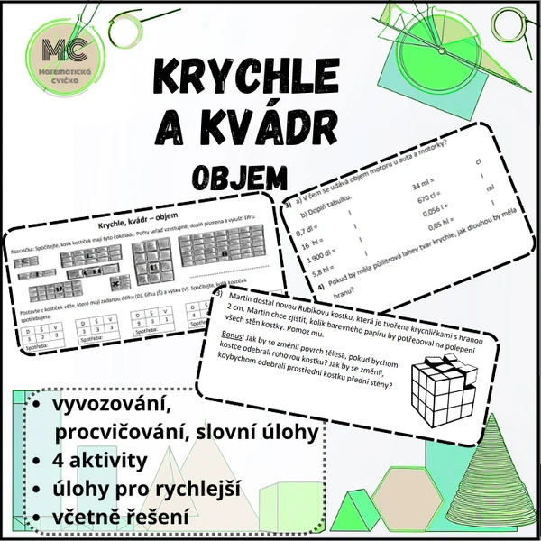 Krychle a kvádr - objem (vyvozování, procvičování, slovní úlohy)