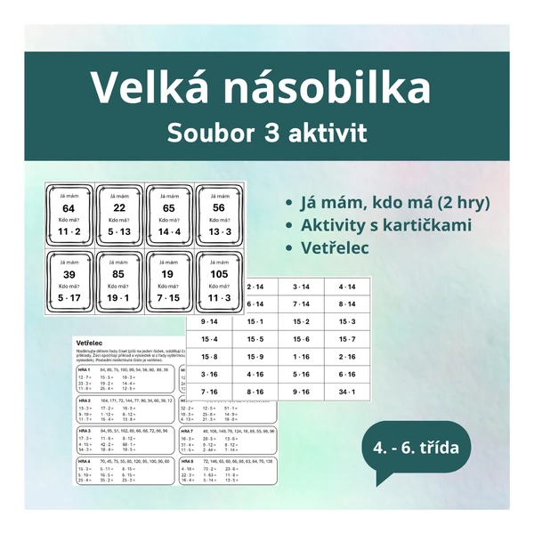 Velká násobilka - soubor 3 aktivit