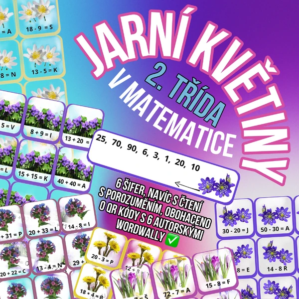 Jarní šifry do matematiky - 6 květin