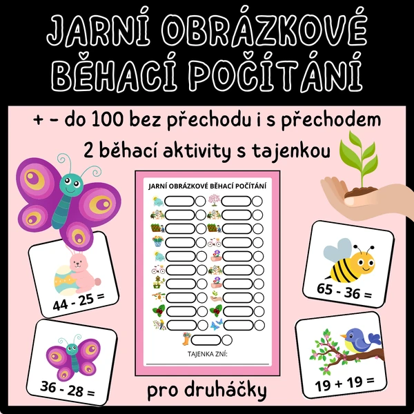 Jarní obrázkové běhací počítání - po druháčky