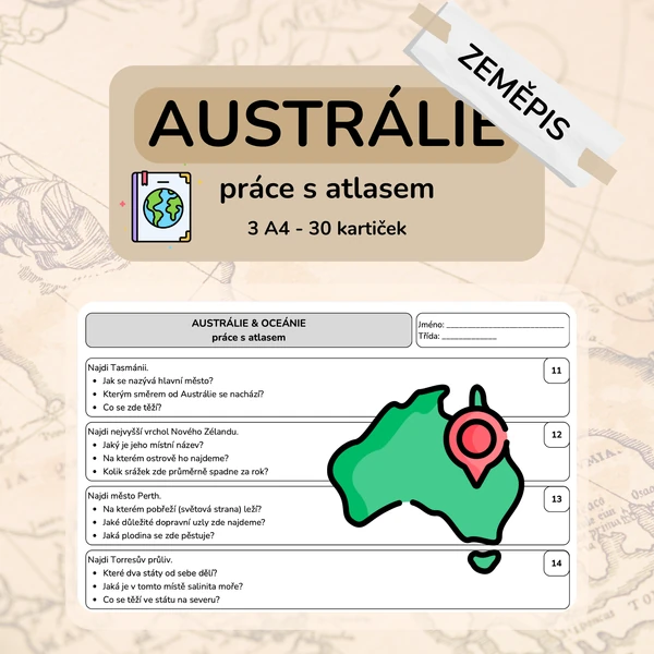 Austrálie - práce s atlasem