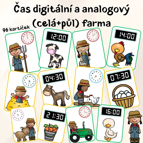 Čas digitální a analogový (celá+půl) - farma