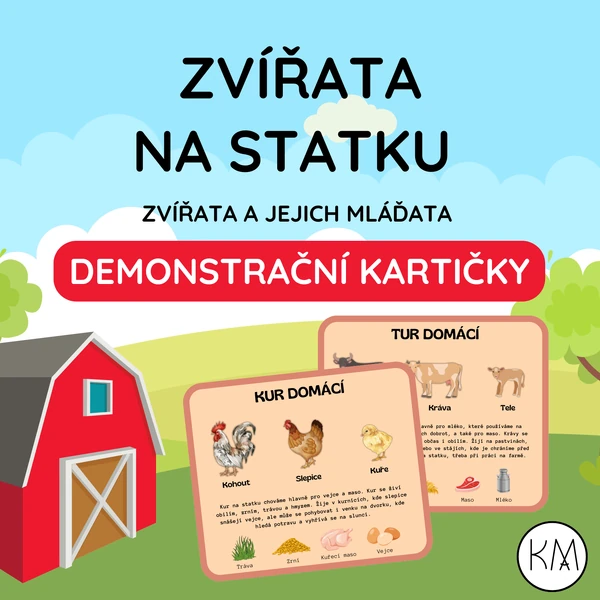 ZVÍŘATA NA STATKU - DEMONSTRAČNÍ OBRÁZKOVÉ KARTIČKY
