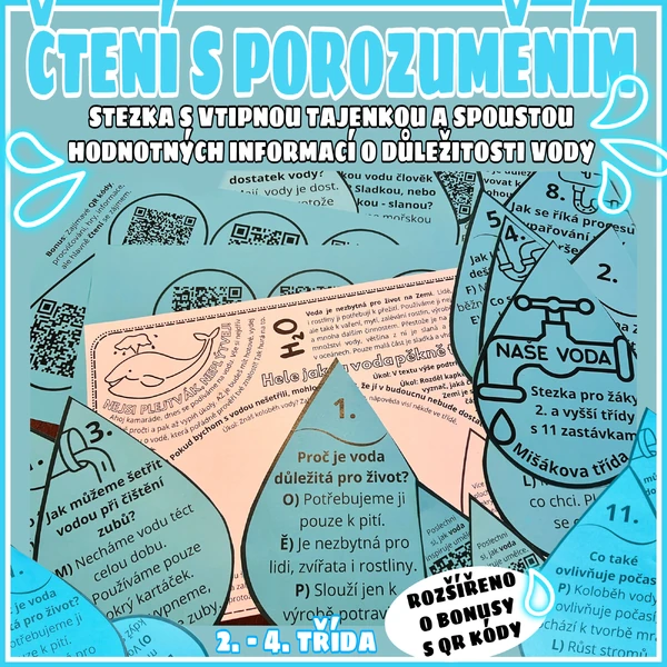 Důležitost vody - stezka, čtení s porozuměním, QR kódy