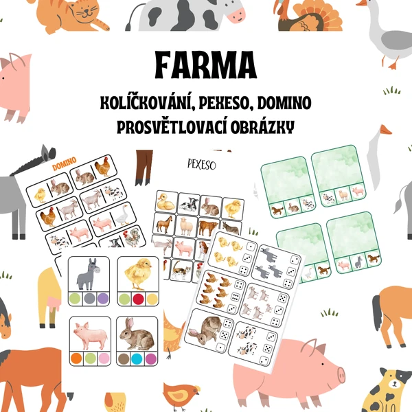 Hospodářská zvířata / Farma - kolíčkování, pexeso, domino, prosvětlovací obrázky 