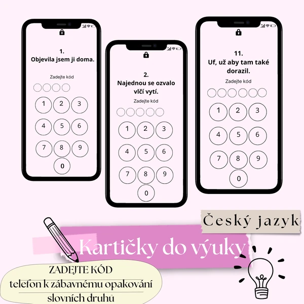ZADEJTE KÓD, telefon - opakování slovních druhů 