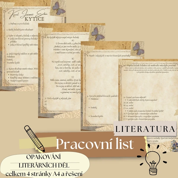 Pracovní list, Opakování literárního díla - K. J. Erben - Kytice