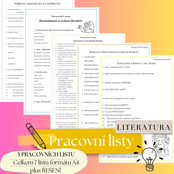 Pracovní listy do literatury! Celkem 5 listů, celkem 5 stran!