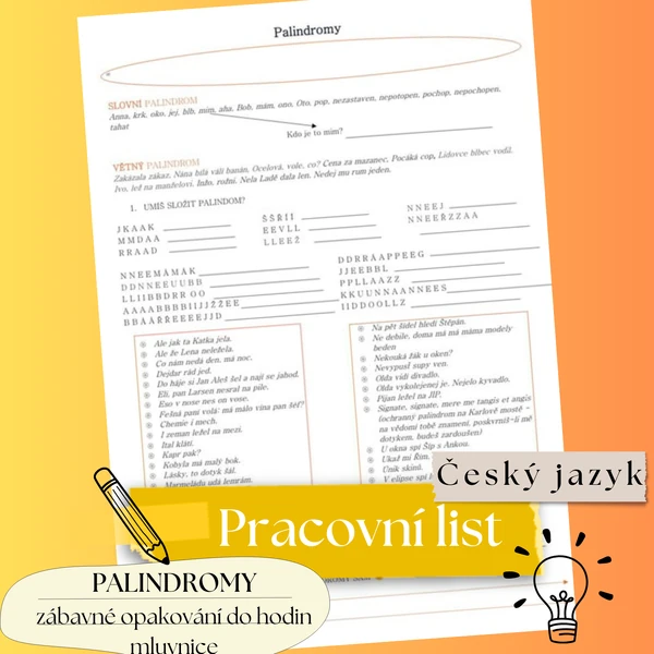 PALINDROMY, zábavné opakování do hodin jazyka