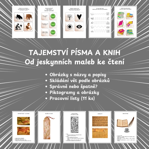 Tajemství písma a knih - obrázky, aktivity, pracovní listy