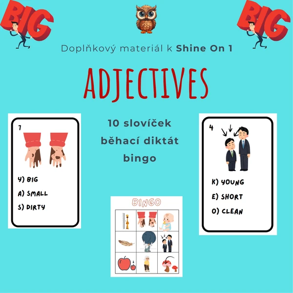 adjectives - bingo, běhací diktát, 3.- 5. třída