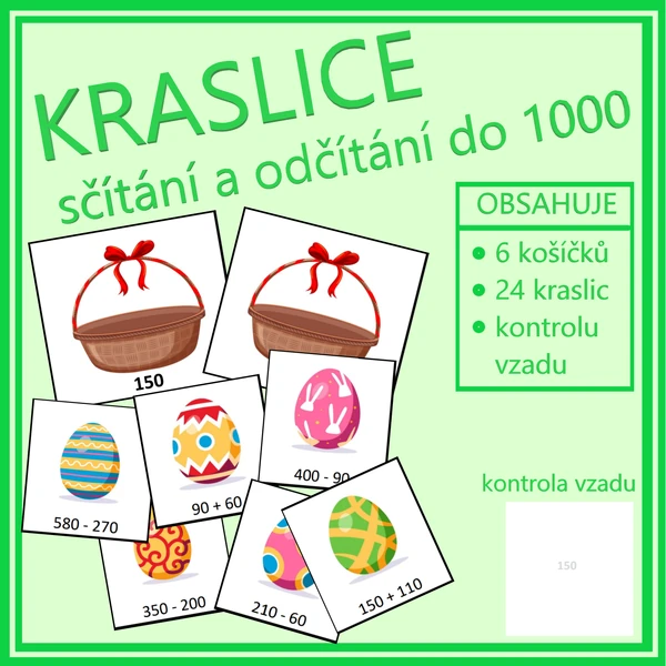 Kraslice - sčítání a odčítání do 1000 (velikonoční počítání)