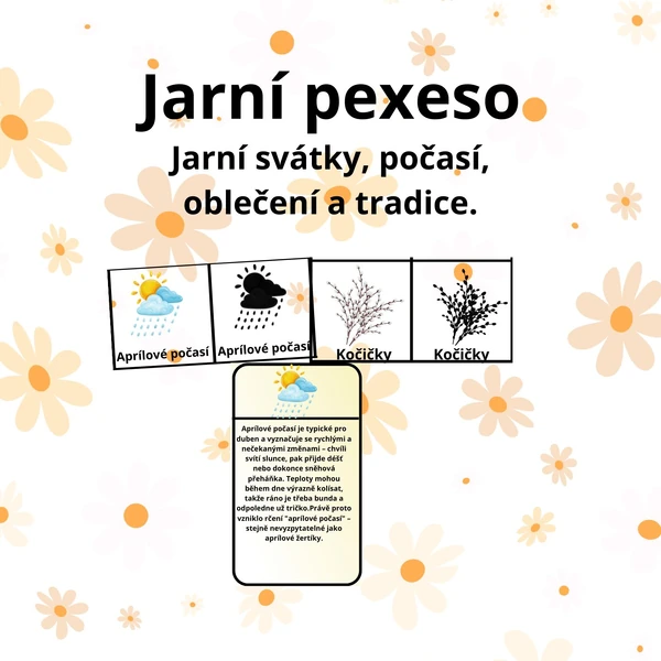 Jarní pexeso. Jarní svátky, počasí, oblečení a tradice.
