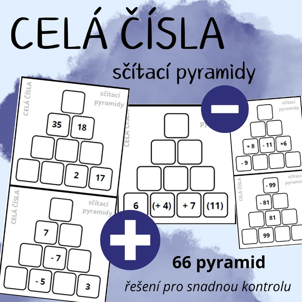 Celá čísla - sčítací pyramidy (trénink sčítání a odčítání)