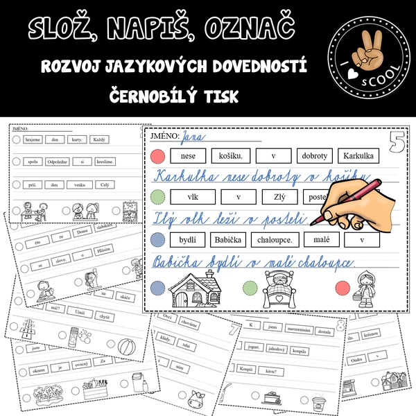 Slož, napiš, označ - jazykové dovednosti, slož větu