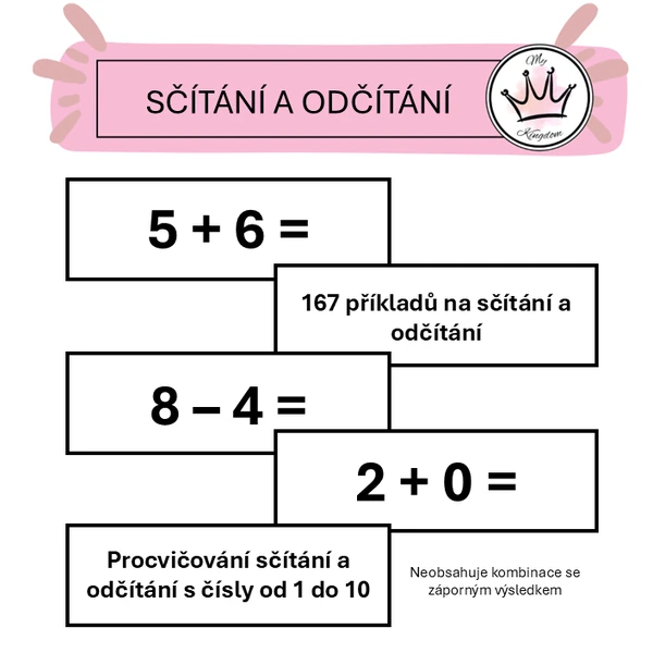 Karty s příklady na sčítání a odčítání