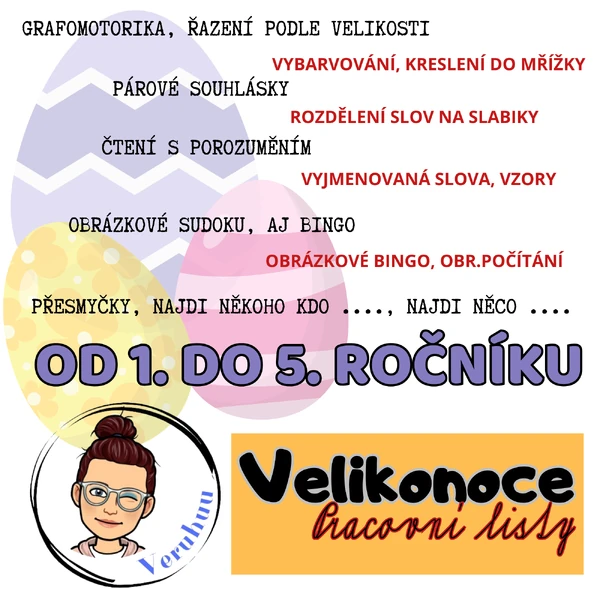 Velikonoce - pracovní listy 1.-5.ročník